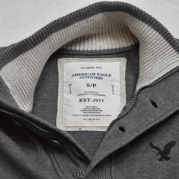 American Eagle Mens Sz S Classic Fit Quarter Zip Button Pullover Sweater Cotton - Picture 10 of 16